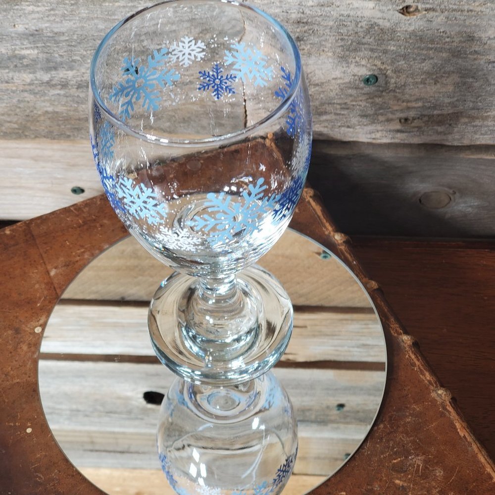 Libbey Clearly Winter Water Goblet - Snowflakes - Blue & White #2